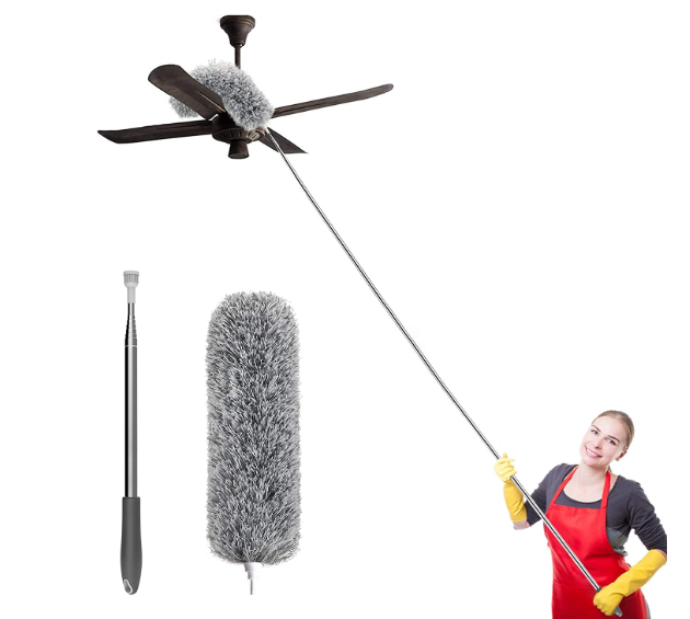 Hallstatt 2025 Upgraded Long Handle Microfiber Feather Fan Ceiling Duster for Dust Cleaning with extendable Pole 100 Inch with Anti Scratch Bendable Brush for Cleaning High roof Cobweb Stick | Grey