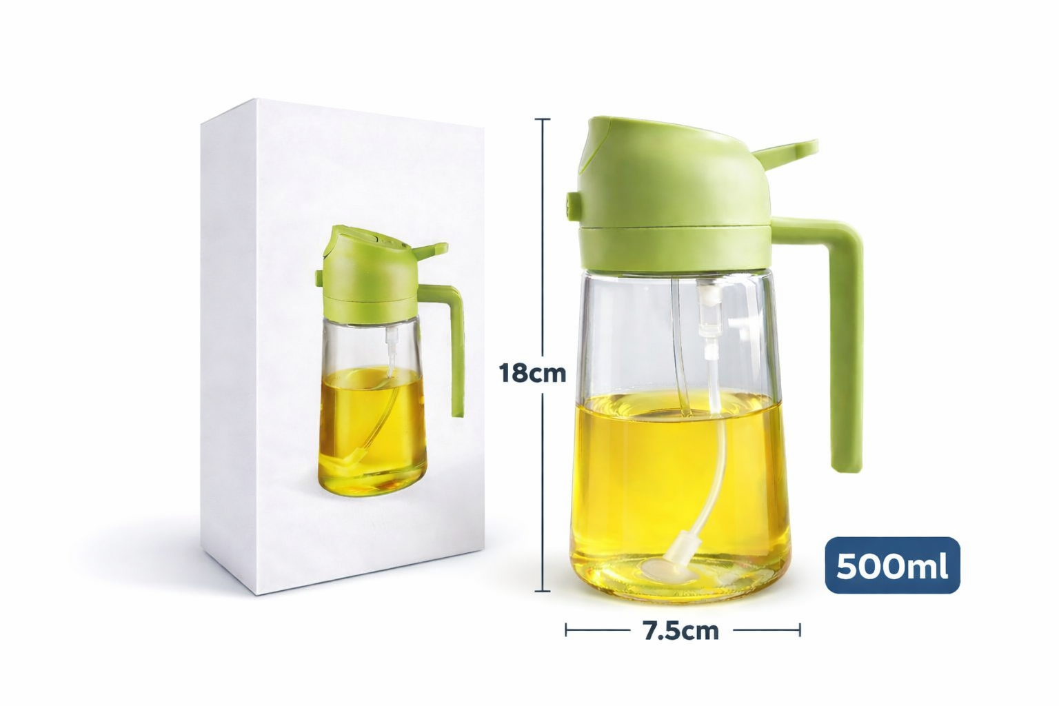 2-in-1 Oil Sprayer Bottle 500ml – Kitchen Oil Dispenser Spray & Pour