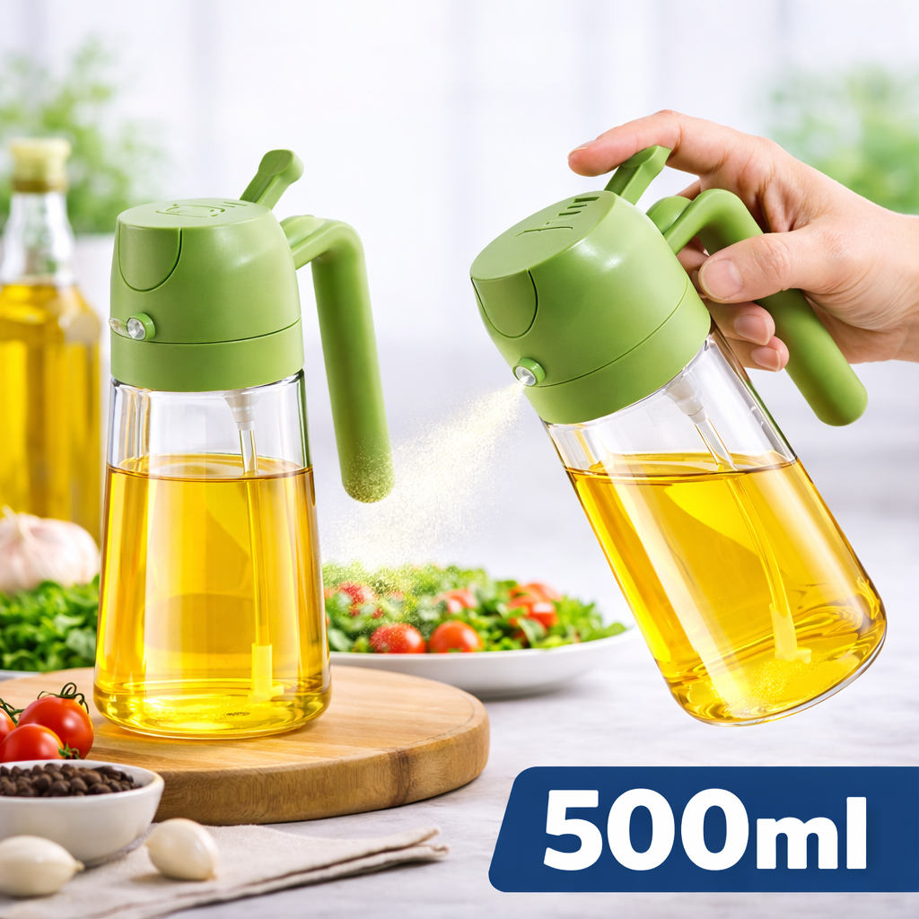 2-in-1 Oil Sprayer Bottle 500ml – Kitchen Oil Dispenser Spray & Pour