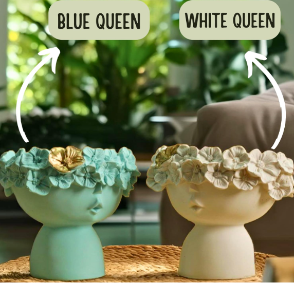 Kawai Homes Face Vase Cute Abstract Queen White Aesthetic Resin Ceramic Finish Flower Vase for Home Decor and Living Room Dining Table Decoration (White Queen)