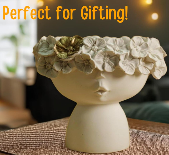 Kawai Homes Face Vase Cute Abstract Queen White Aesthetic Resin Ceramic Finish Flower Vase for Home Decor and Living Room Dining Table Decoration (White Queen)