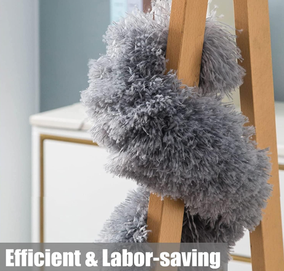 Hallstatt 2025 Upgraded Long Handle Microfiber Feather Fan Ceiling Duster for Dust Cleaning with extendable Pole 100 Inch with Anti Scratch Bendable Brush for Cleaning High roof Cobweb Stick | Grey